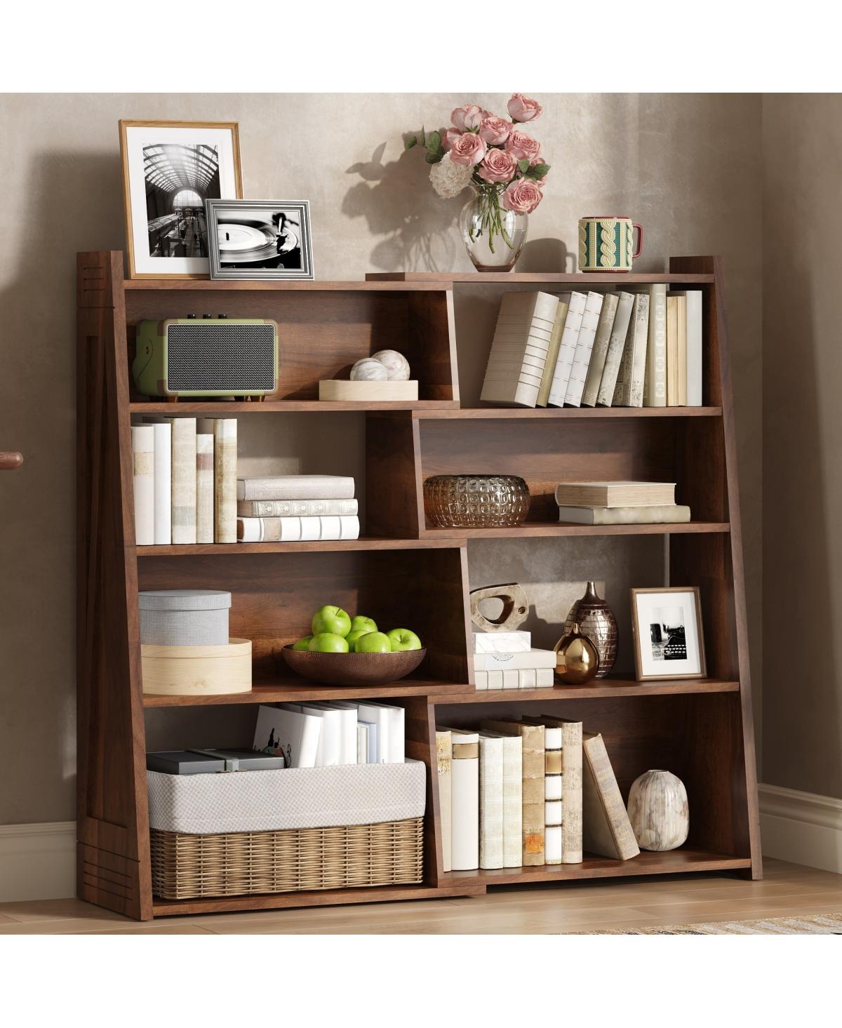 Streamdale Furniture Wooden Expandable L-Shaped 4-Tier Bookshelf - Natural wood+brown