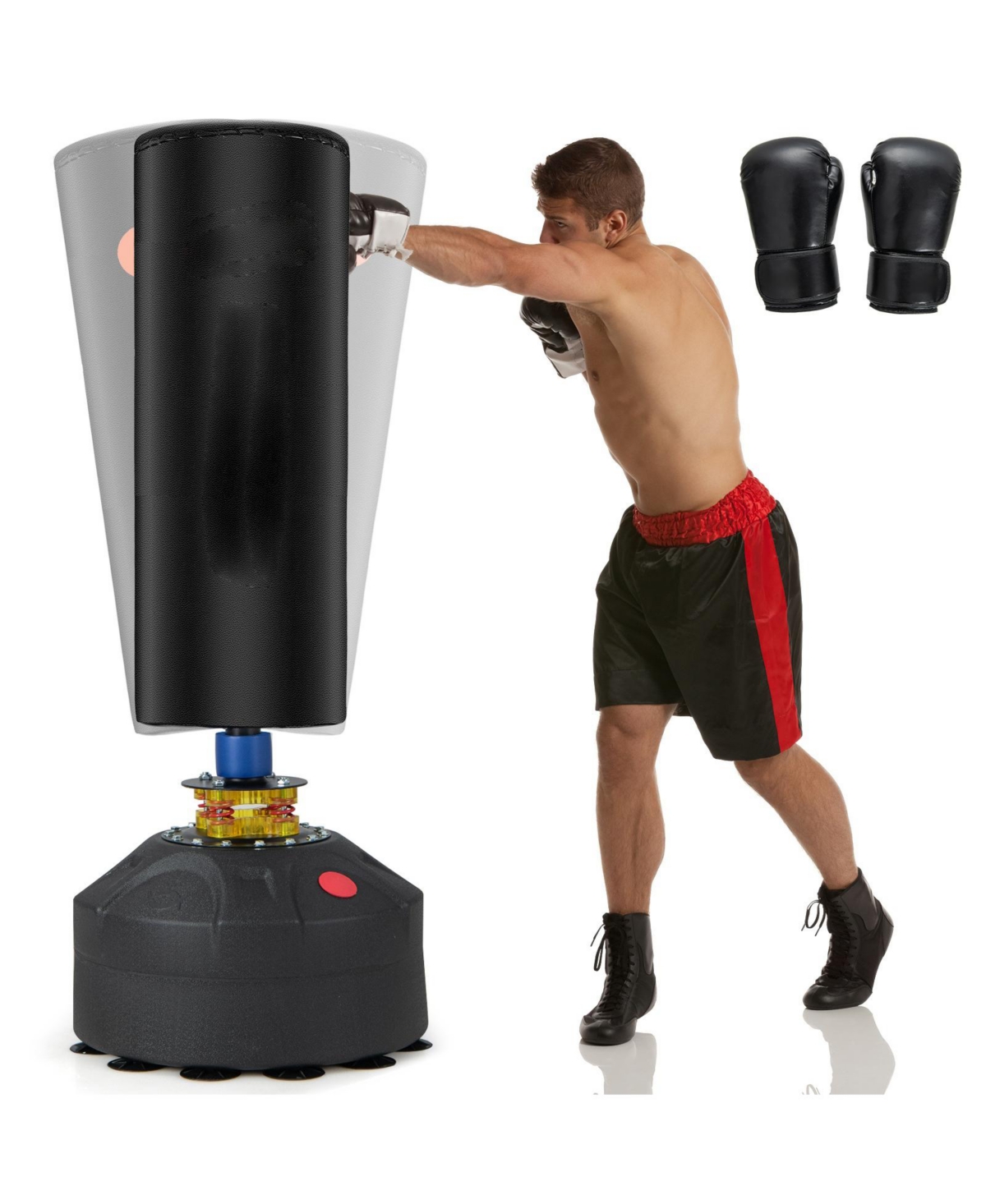 Glintex Punching Bag, Freestanding Kickboxing Bag with 68 in Stand, 12 Suction Cup Base, 4 Springs and Fillable Weight Base