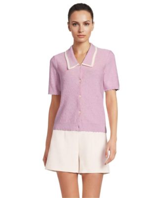 Women's Drifter Collared V-Neck Short-Sleeve Scalloped Cardigan