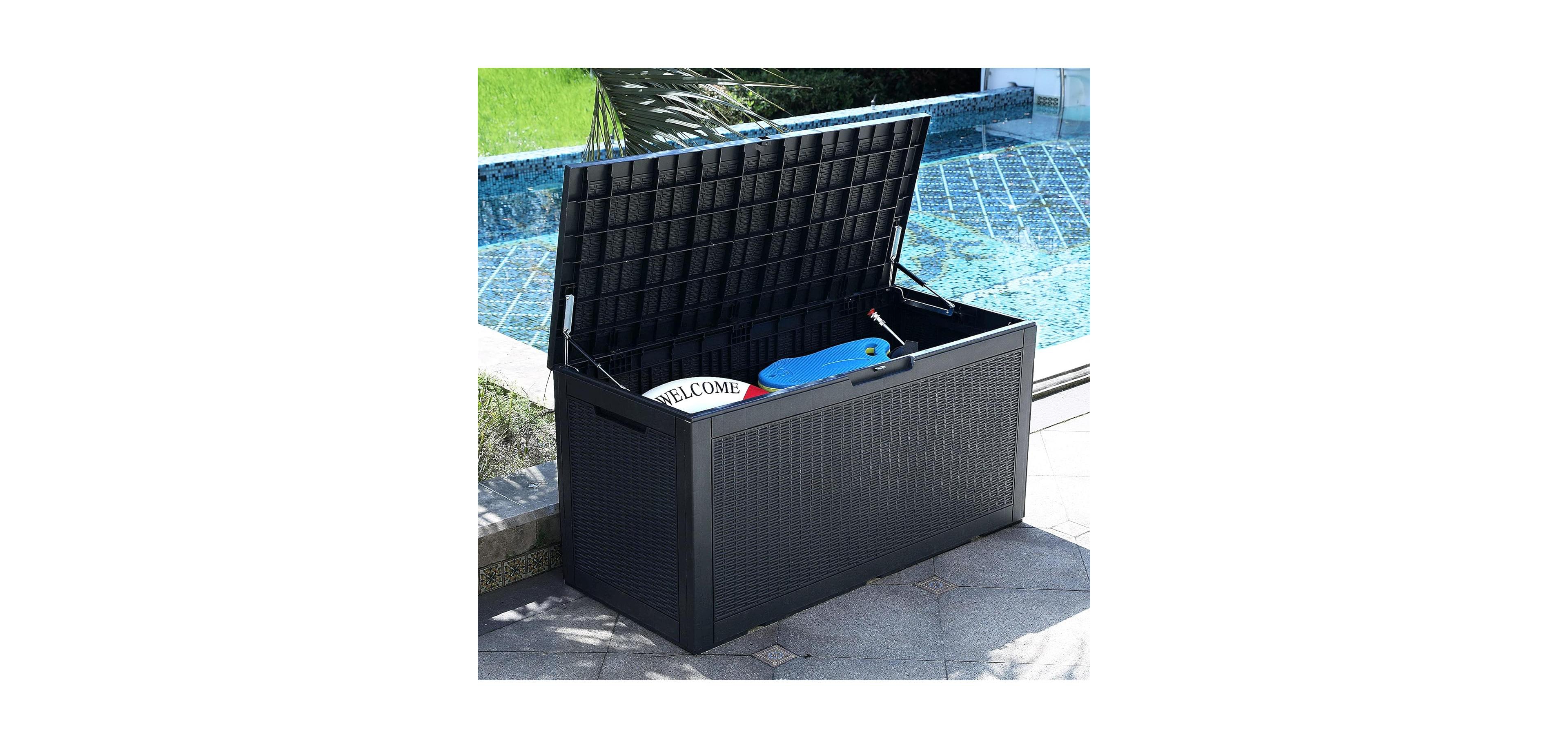 Cushry 100 Gallon Large Deck Box, Outdoor Resin Storage Boxes for Patio Furniture, Outdoor Cushions, Garden Tools, Water Resistant and Lockable