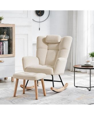 Rocking Chair with Ottoman, High Back Headrest Pillow