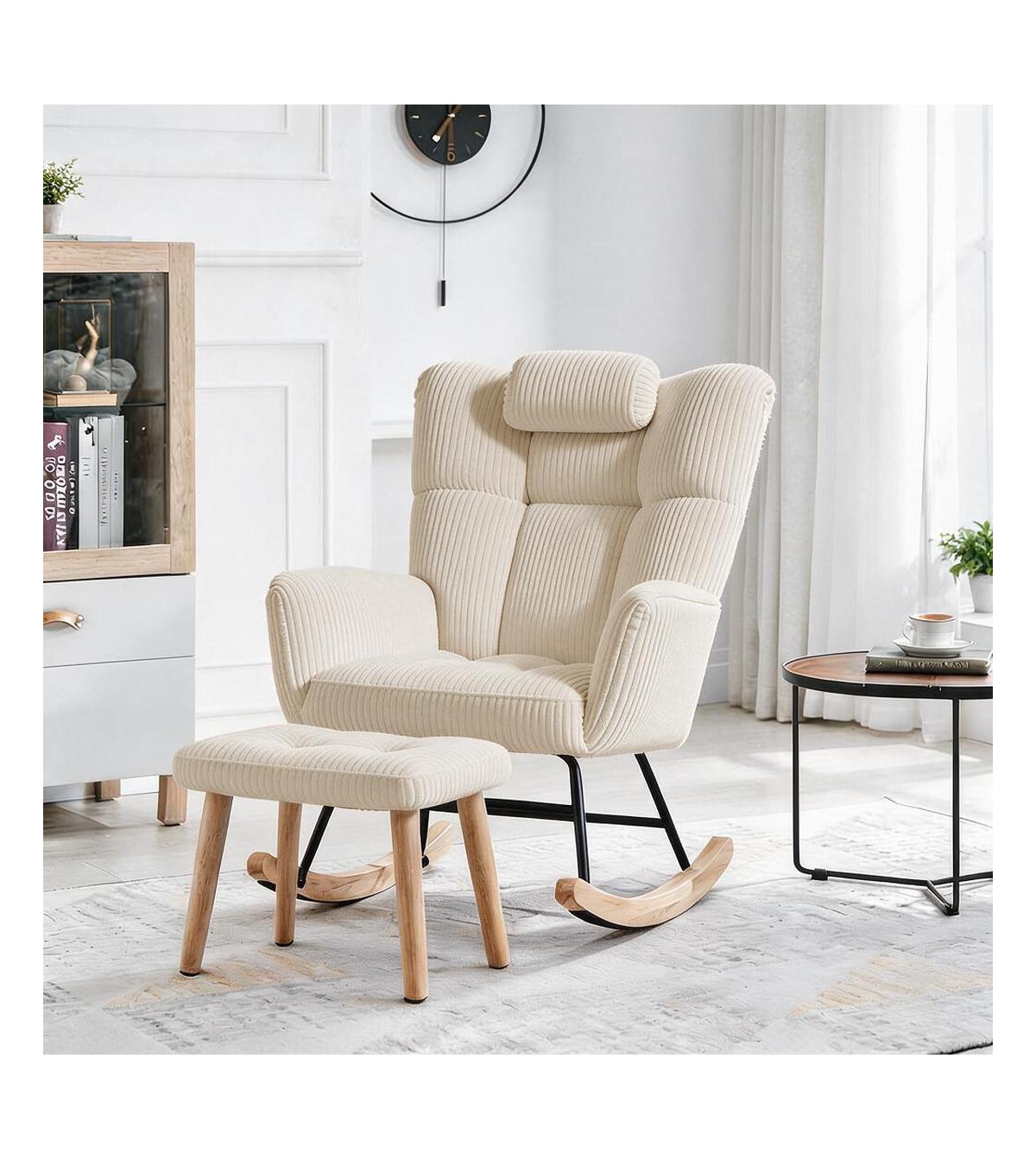 homfan Rocking Chair with Ottoman, High Back Headrest Pillow