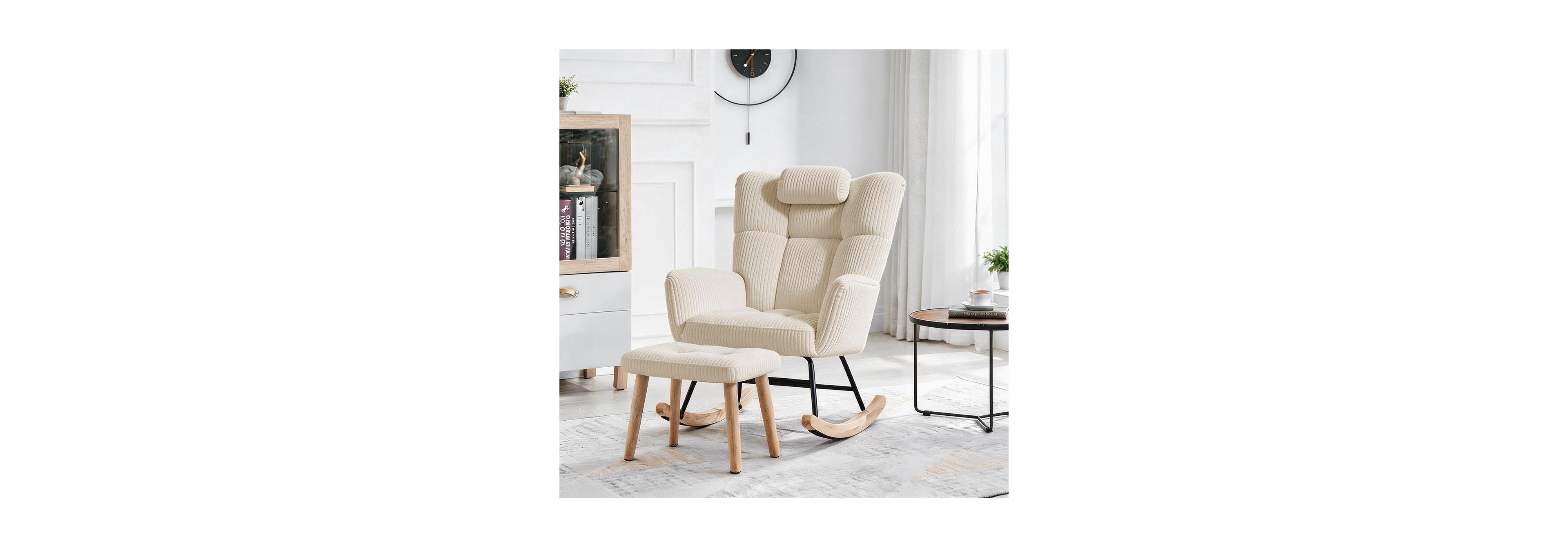 homfan Rocking Chair with Ottoman, High Back Headrest Pillow