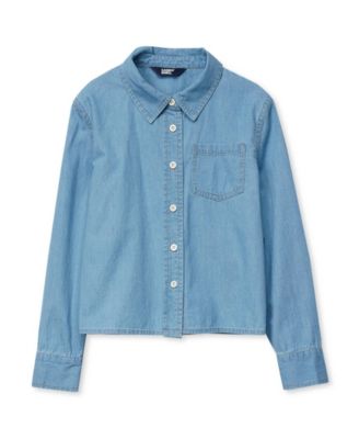 Girls' 4-16 Long-Sleeve Denim Boxy-Fit Shirt