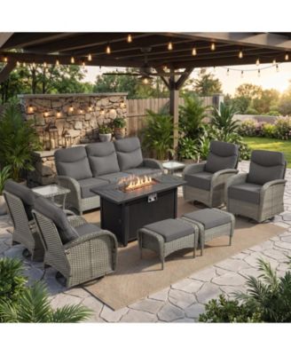 10-Piece Patio Furniture Set with 6-Inch Thick Cushions, Outdoor Couch and Swivel Rocker Chairs, Wicker Conversation Set for Porch, Deck