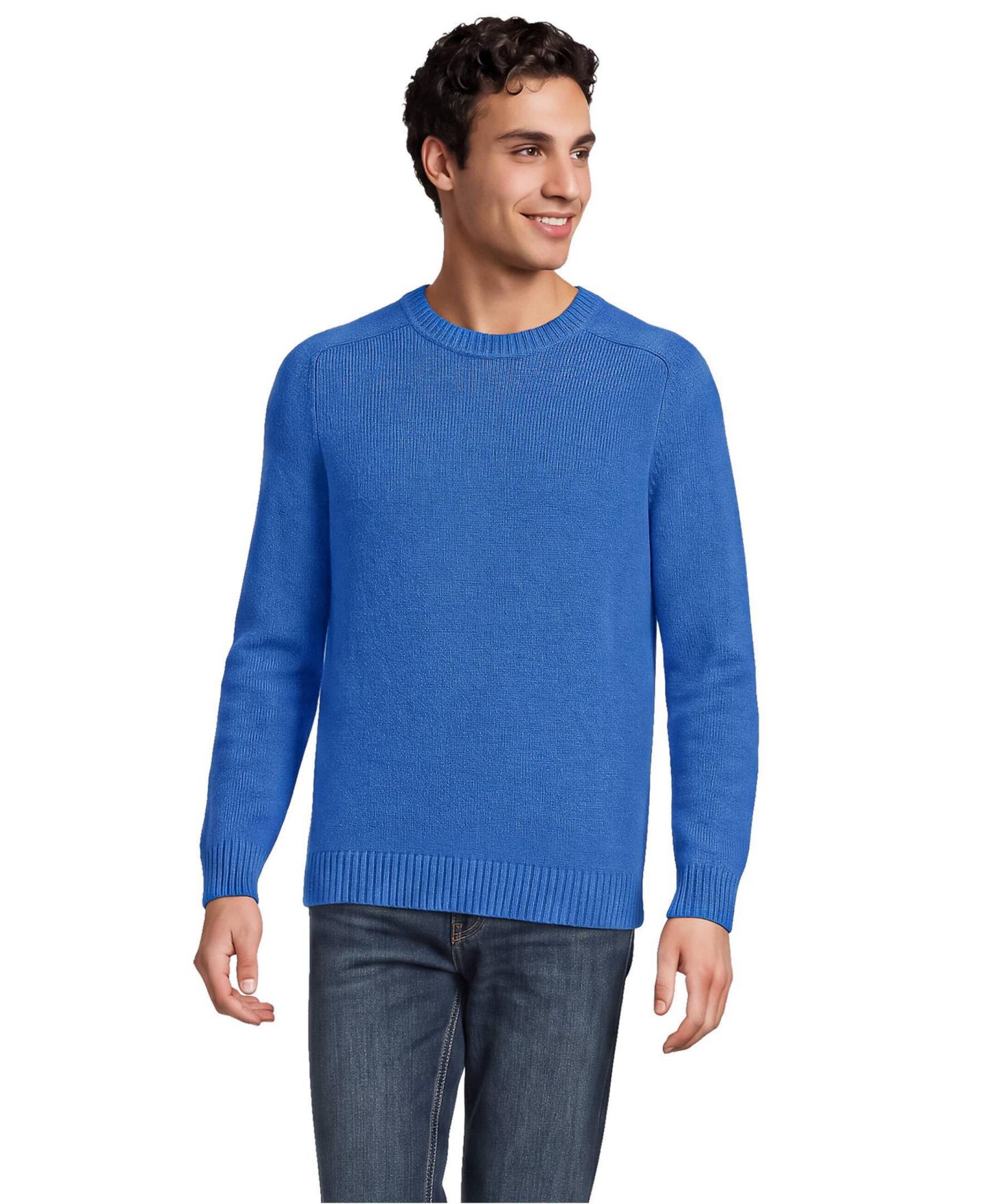 Мужской свитер Lands' End Long Sleeve Fuzzy Crewneck, цвет: Синий морской — фото 1