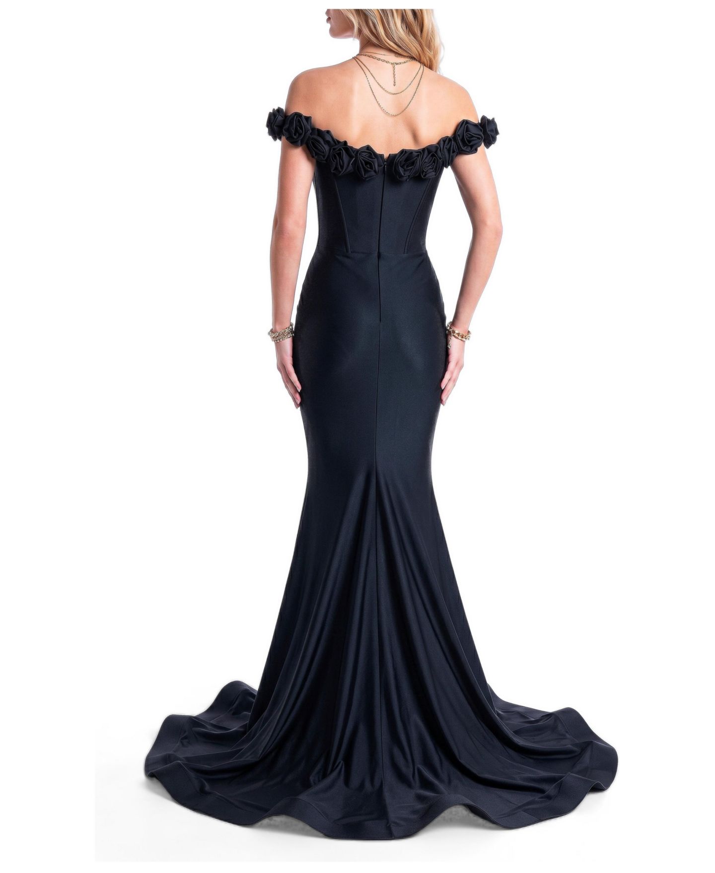 Женское платье Jessica Angel Rosette Off-Shoulder Mermaid Gown, цвет: Чёрный — фото 2