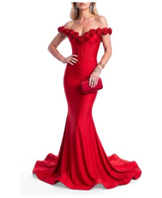 Women's Rosette Off-Shoulder Mermaid Gown