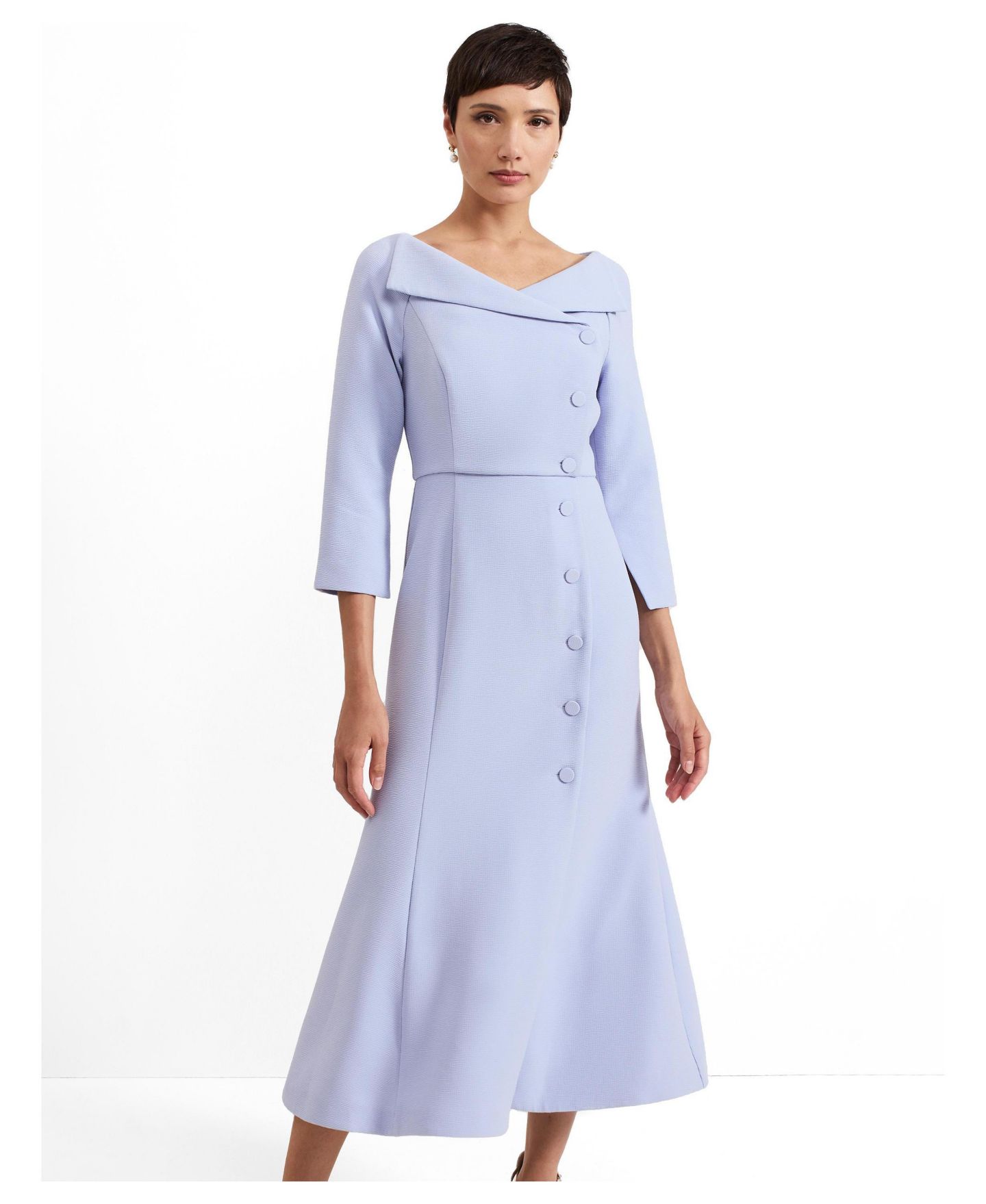 Женское платье Phase Eight Sienna Asymmetric-Collar Tuxedo Midi, цвет: Бледный синий — фото 2