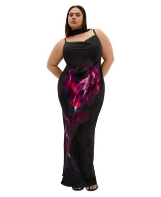 Plus Size Sadie Paradise Print Cowl Neck Midi Slip Dress