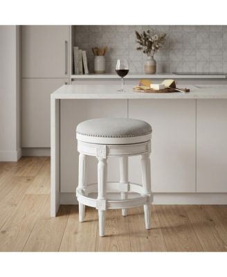 26 Solid Wood and Fabric Backless Counter Height Swivel Bar Chair