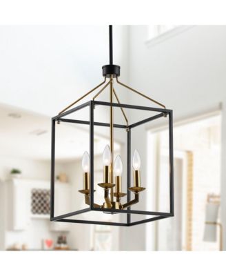 Modern 4-Light Rectangle Open Frame Iron Lantern Chandelier