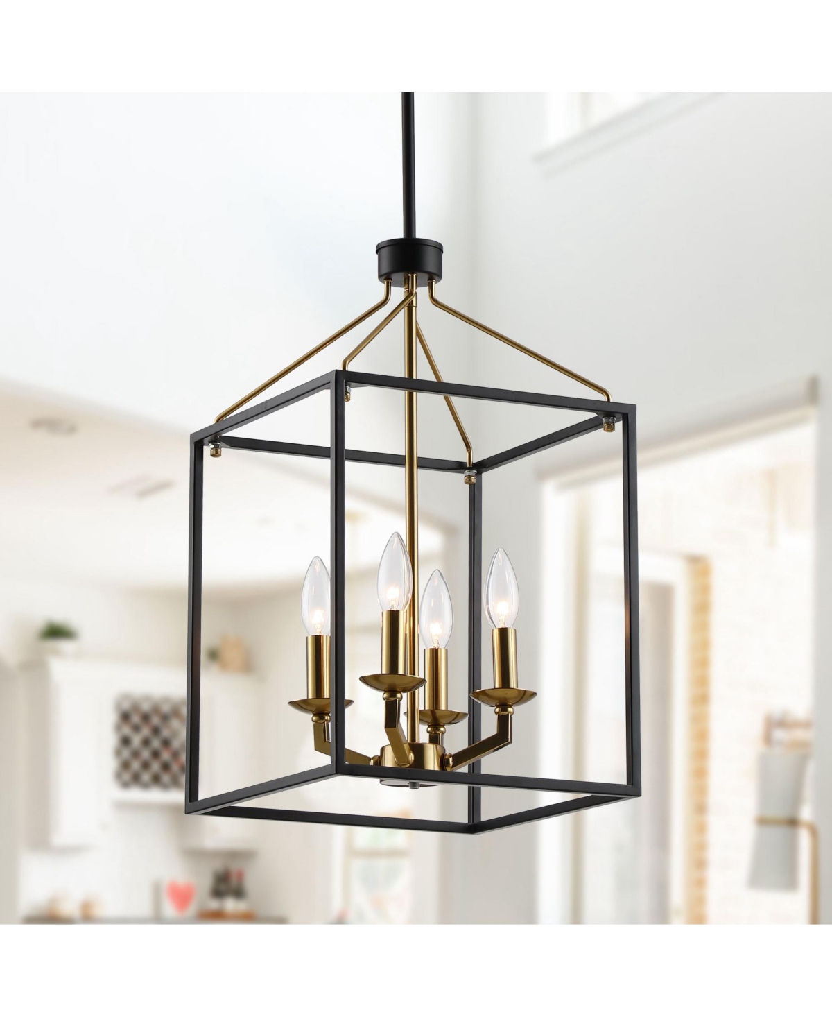 Parrot Uncle Modern 4-Light Rectangle Open Frame Iron Lantern Chandelier - Gold and black