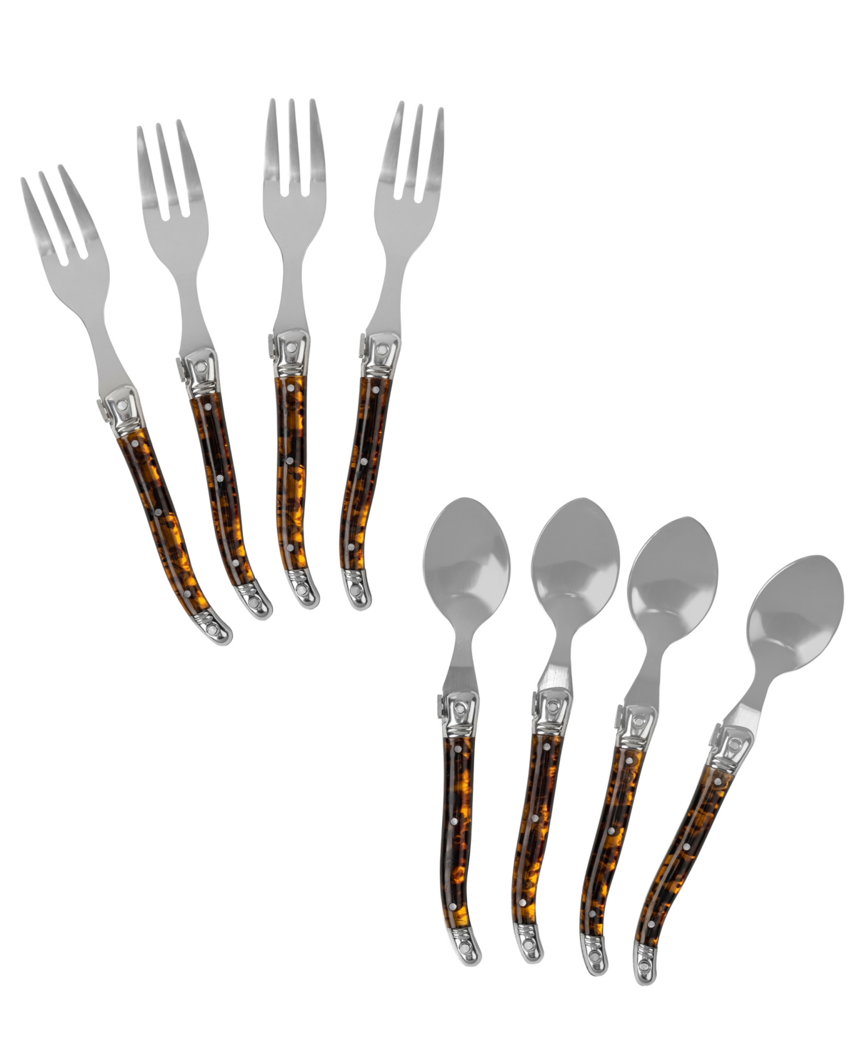 French Home Laguiole 8-Piece Tortoise Shell Dessert or Cocktail Spoon and Fork Set