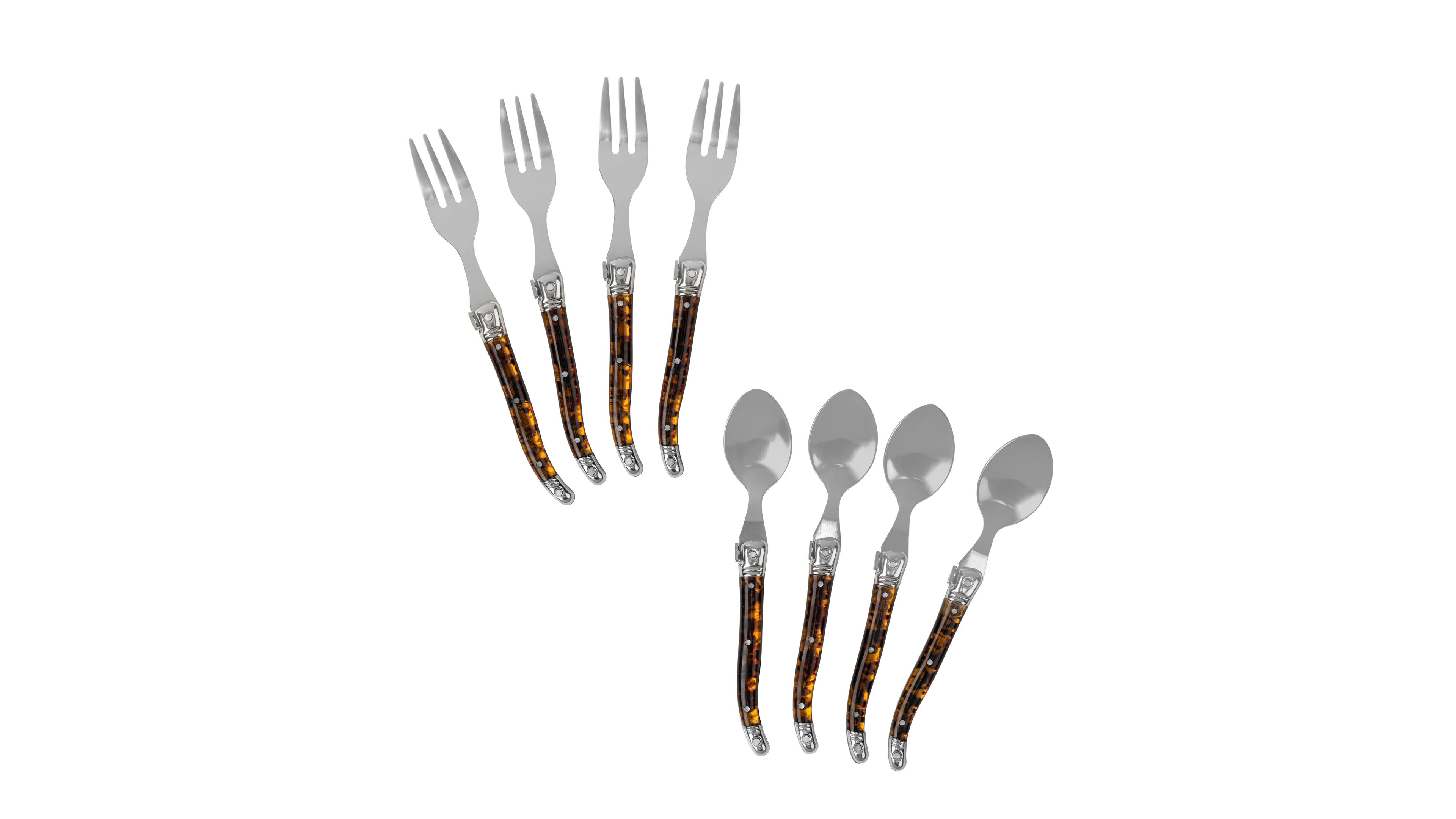 French Home Laguiole 8-Piece Tortoise Shell Dessert or Cocktail Spoon and Fork Set