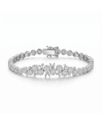 Timeless White Gold Plated CZ Flower Design Tennis Bracelet