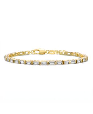 Sterling Silver 14K Gold Plated Baguette Cubic Zirconia Tennis Bracelet
