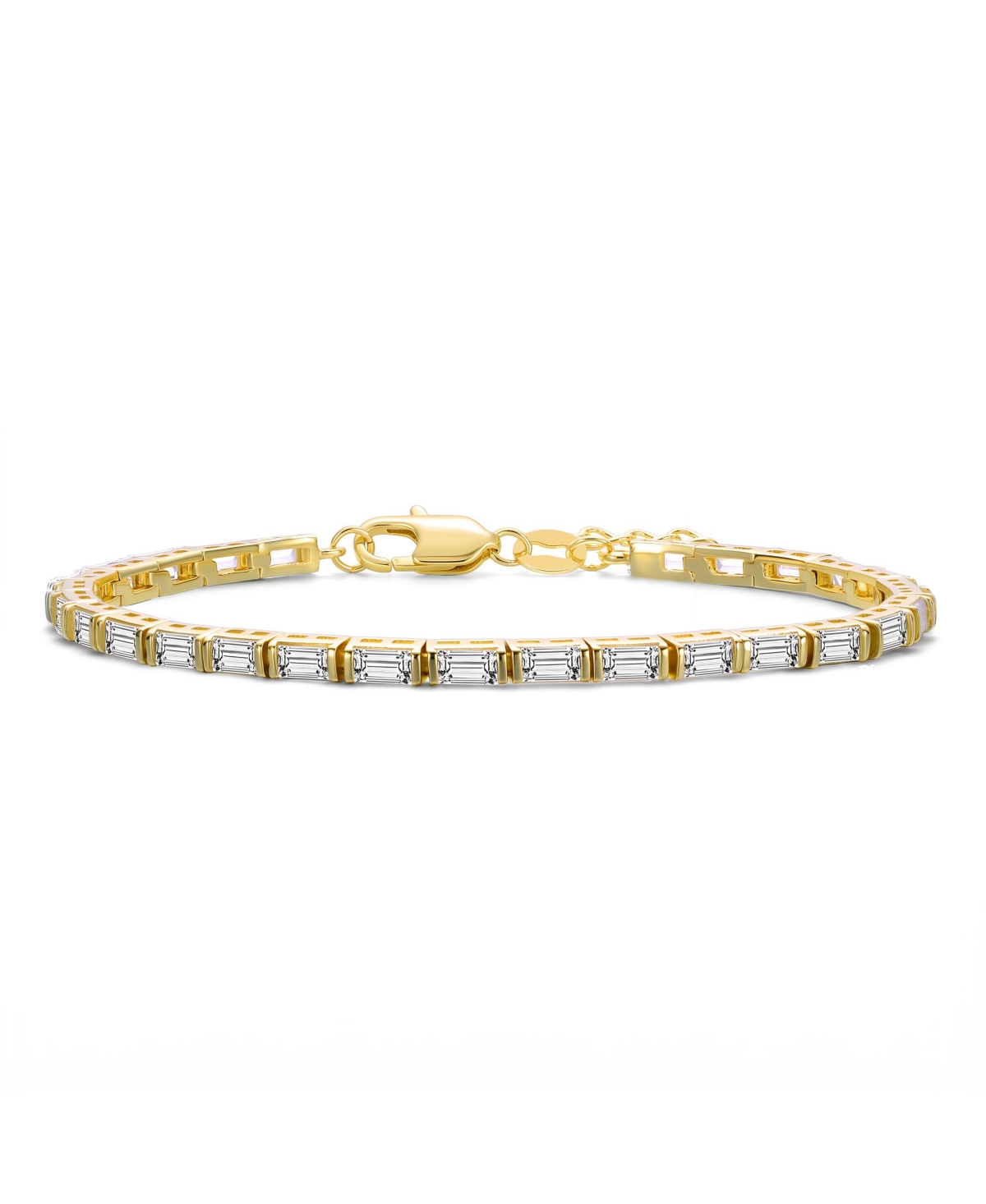 Genevive Sterling Silver 14K Gold Plated Baguette Cubic Zirconia Tennis Bracelet - Gold