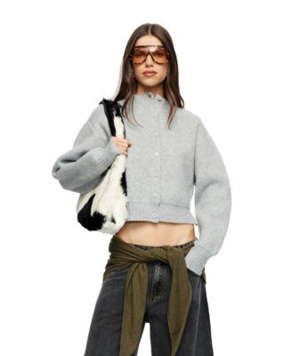 Women's Frame Knit Long-Sleeve Cropped Crew Neck Cardigan