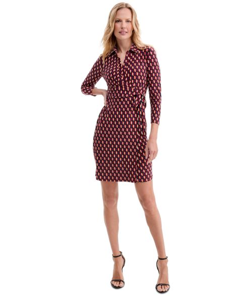Женское платье Anne Klein Printed Faux-Wrap Tie-Waist, цвет: Ржавый разноцветный