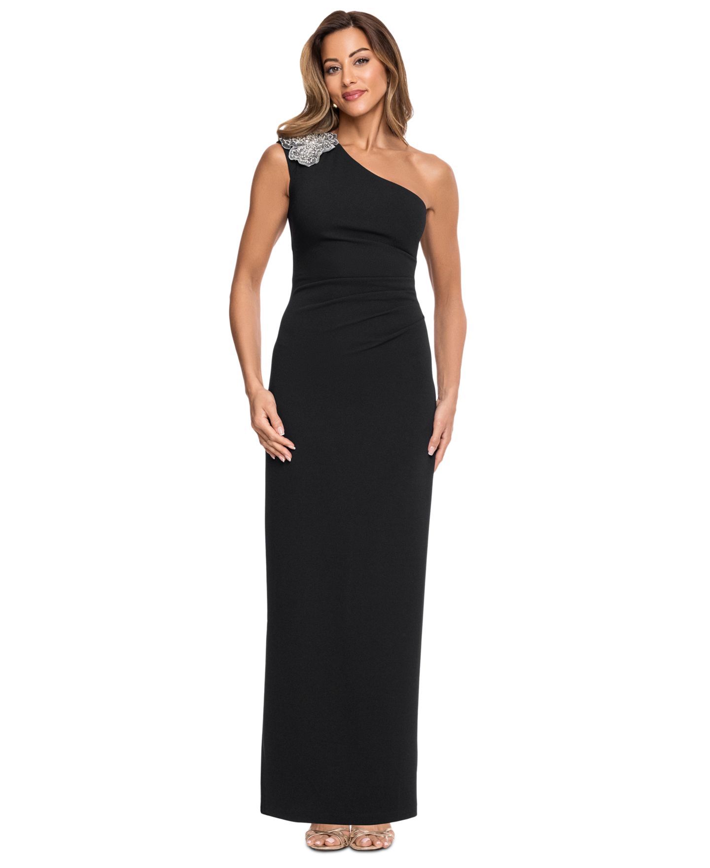 Женские платья XSCAPE One-Shoulder Ball Gown, цвет: Чёрный / Серебряный — фото 1