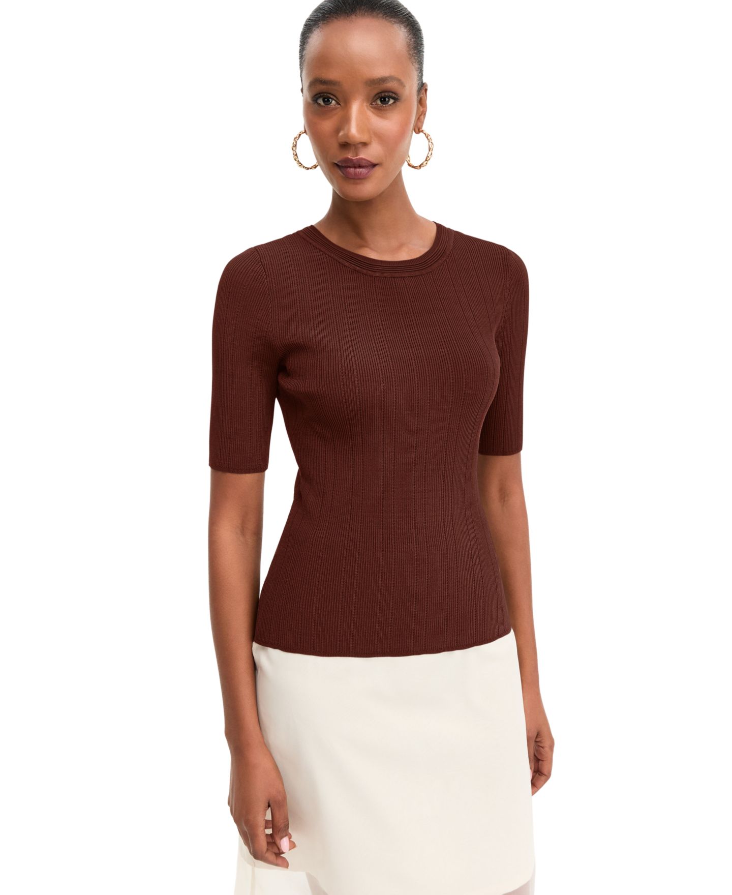 Женский свитер I.N.C. International Concepts Rib-Knit Crewneck, цвет: Медный ржавый — фото 1
