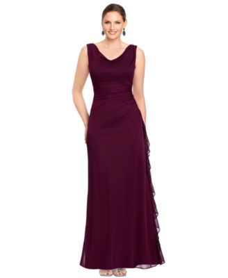 Petite Ruffle Side Cowl Neck Ball Gown