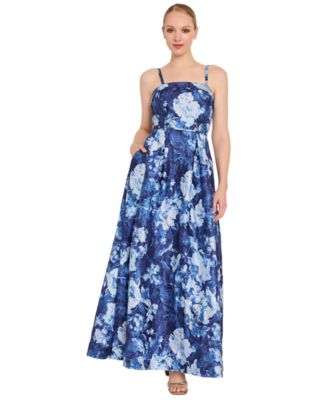 Women's Square Neck Floral Printed Ball Gown
