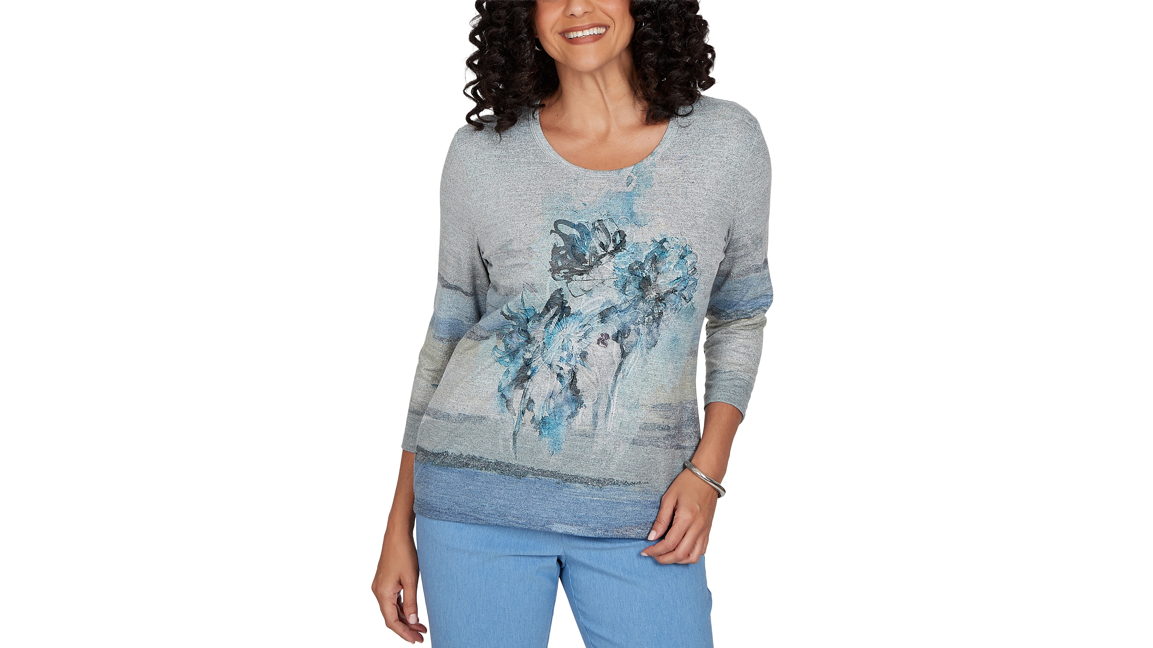 Alfred Dunner Petite Provence Chenille Painted Floral Lace Top