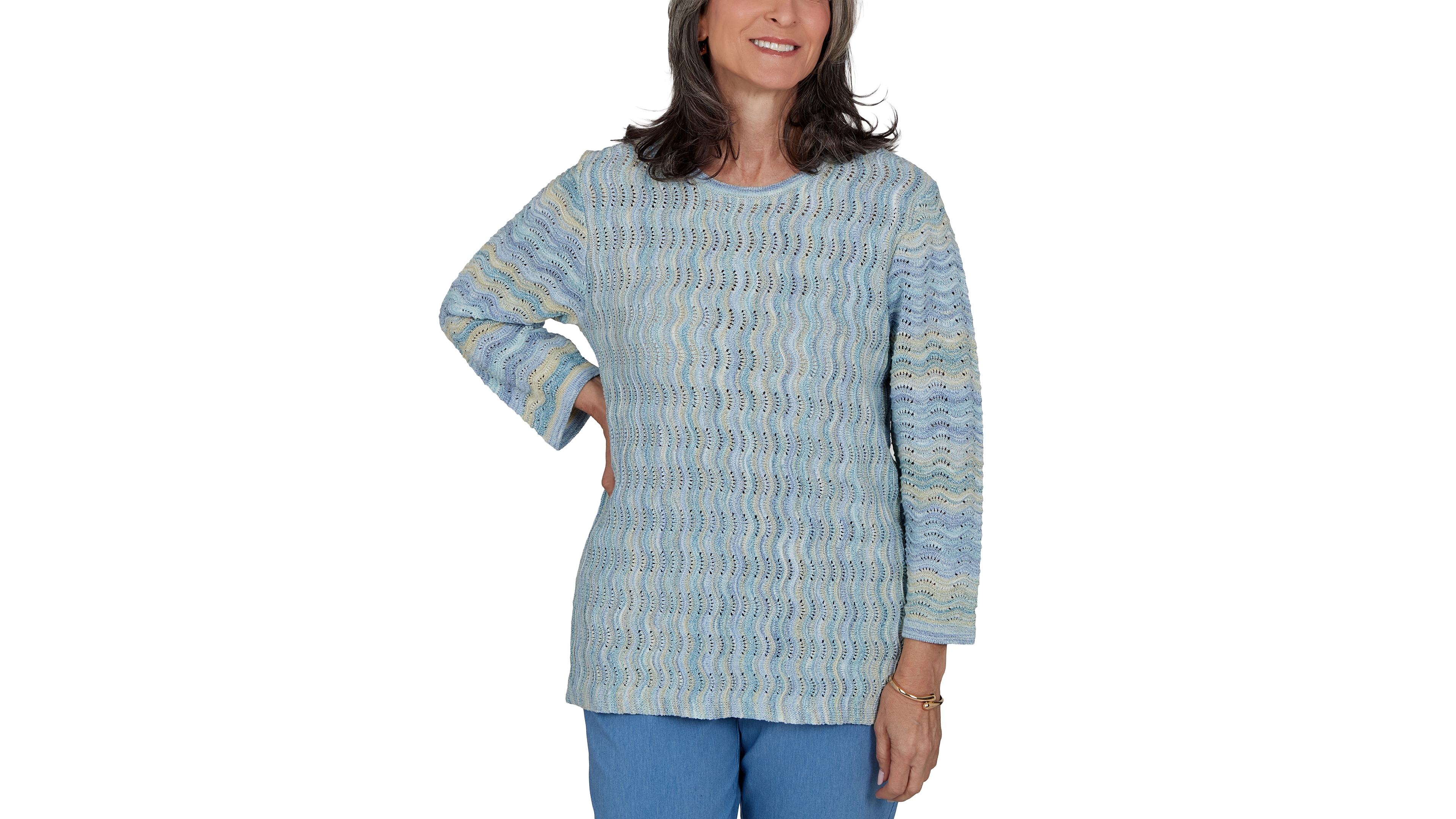 Alfred Dunner Petite Provence Scalloped Stripes Textured Sweater
