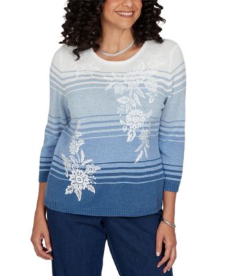 Women's 3/4-Sleeve Stripe Crewneck Pullover