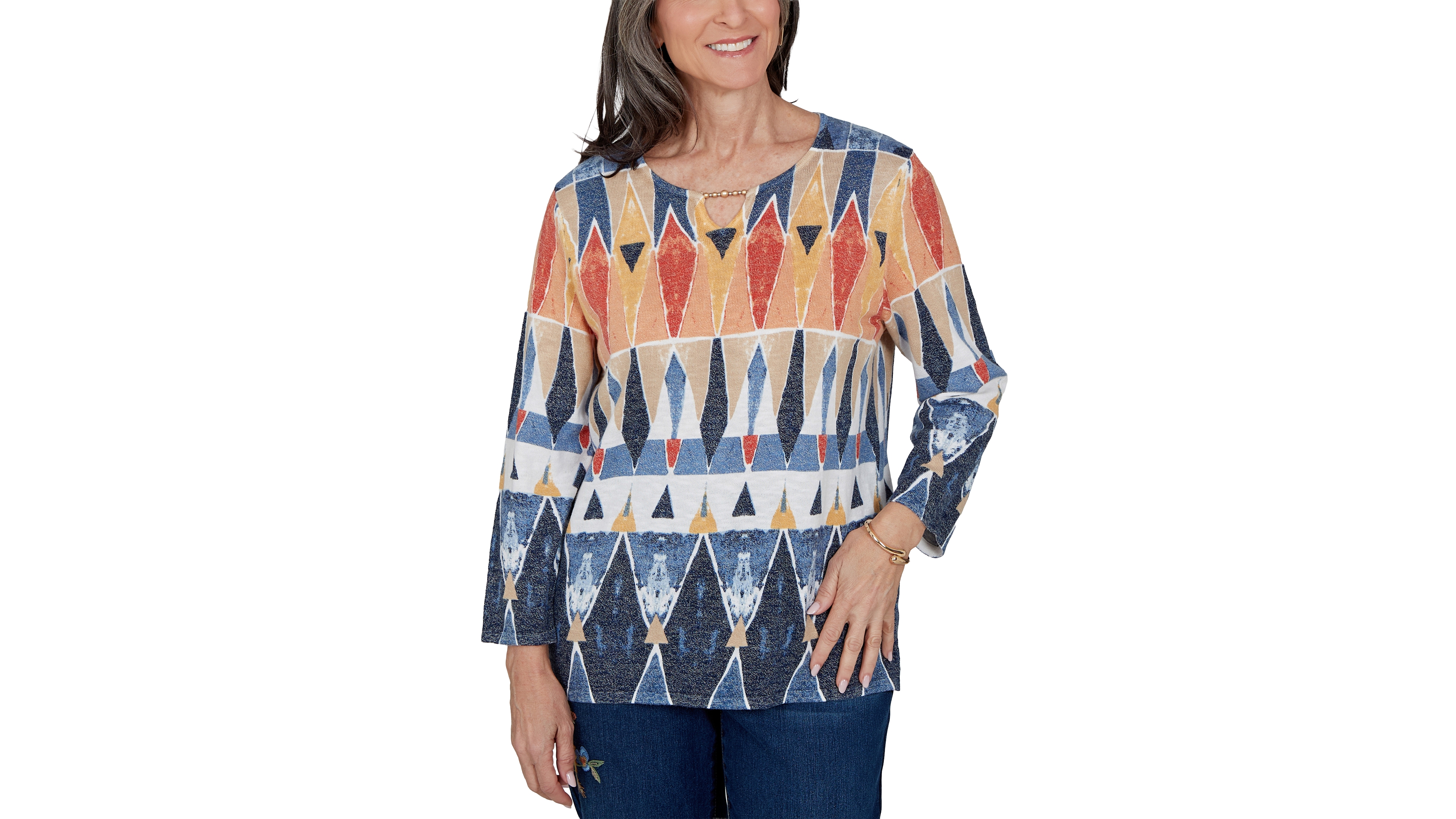 Alfred Dunner Petite 3/4-Sleeve Henley Sweater