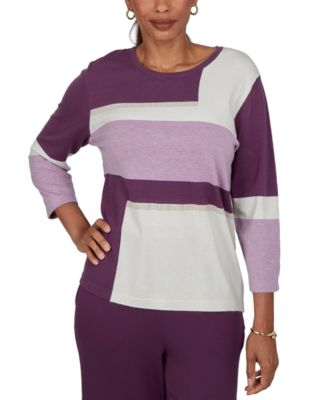 Petite Colorblock 3/4-Sleeve Crew Neck Pullover Sweater