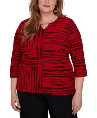 Plus Size Keyhole Neck Print 3/4-Sleeve Blouse