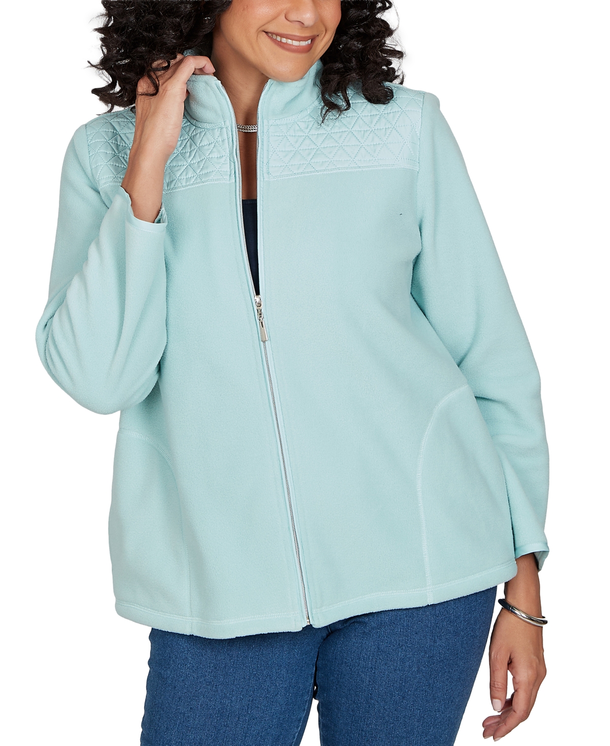 Alfred Dunner Women's Classic Quilted Zip Front Knit Jacket