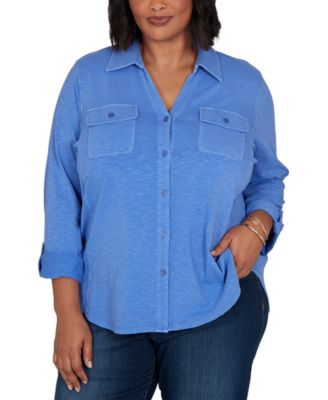 Plus Size Rib Trim Button-Front Knit Top