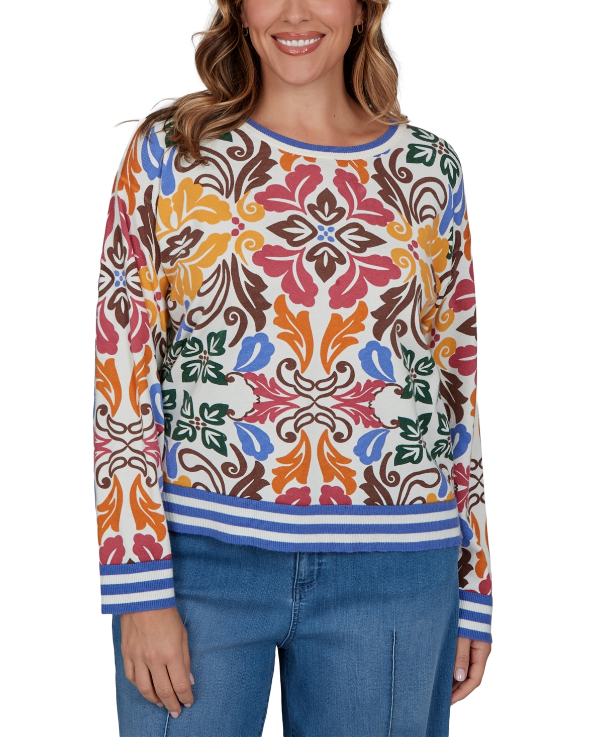 Ruby Rd. Plus Tipped Floral Lightweight Sweater