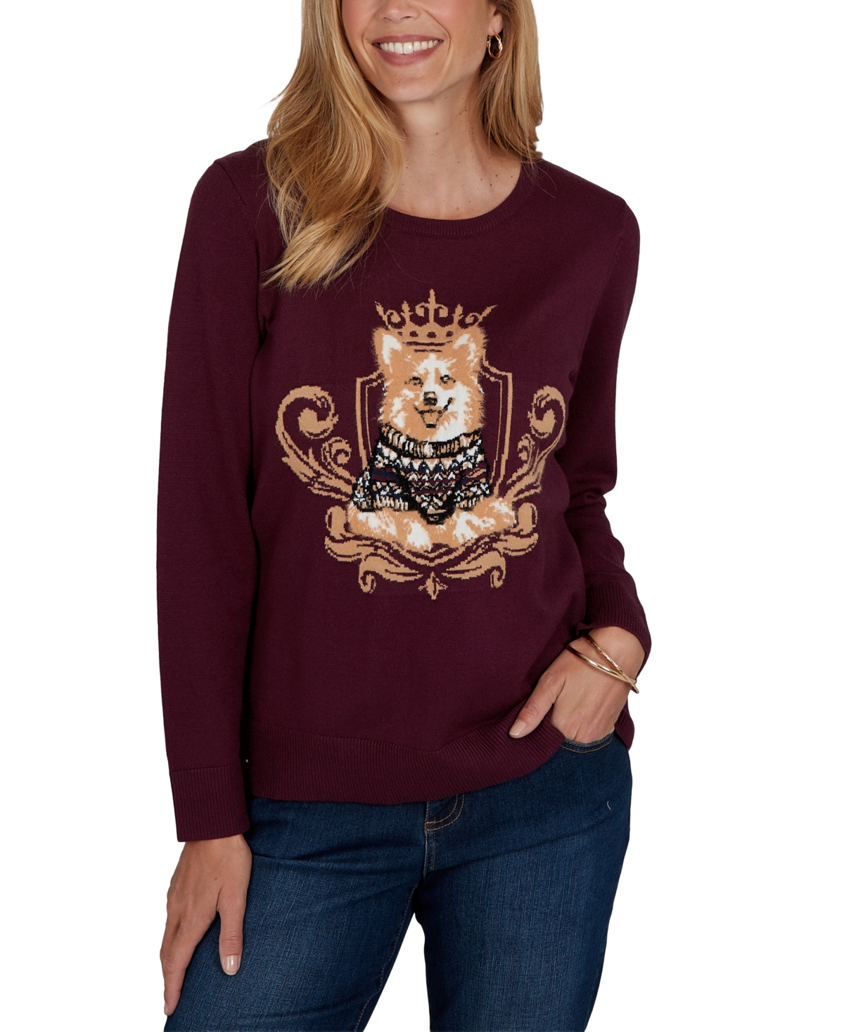 Ruby Rd. Petite Corgi-Graphic Scoop Neck Pullover