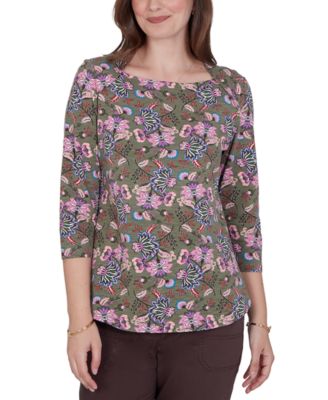 Petite Kint Garden Top Square-Neck 3/4-Sleeve Floral Blouse