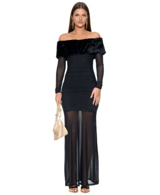 Women's Off-the-Shoulder Faux-Fur-Trim Maxi Dress