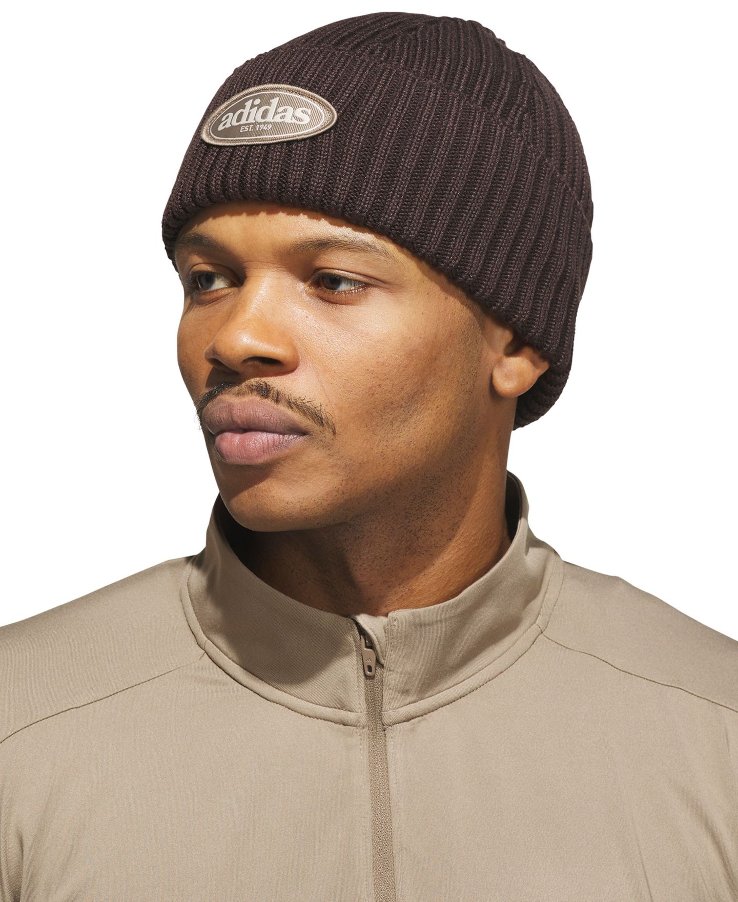 Мужская шапка adidas Stretch Fit Ribbed Roam Beanie, цвет: Кофейный коричневый — фото 5