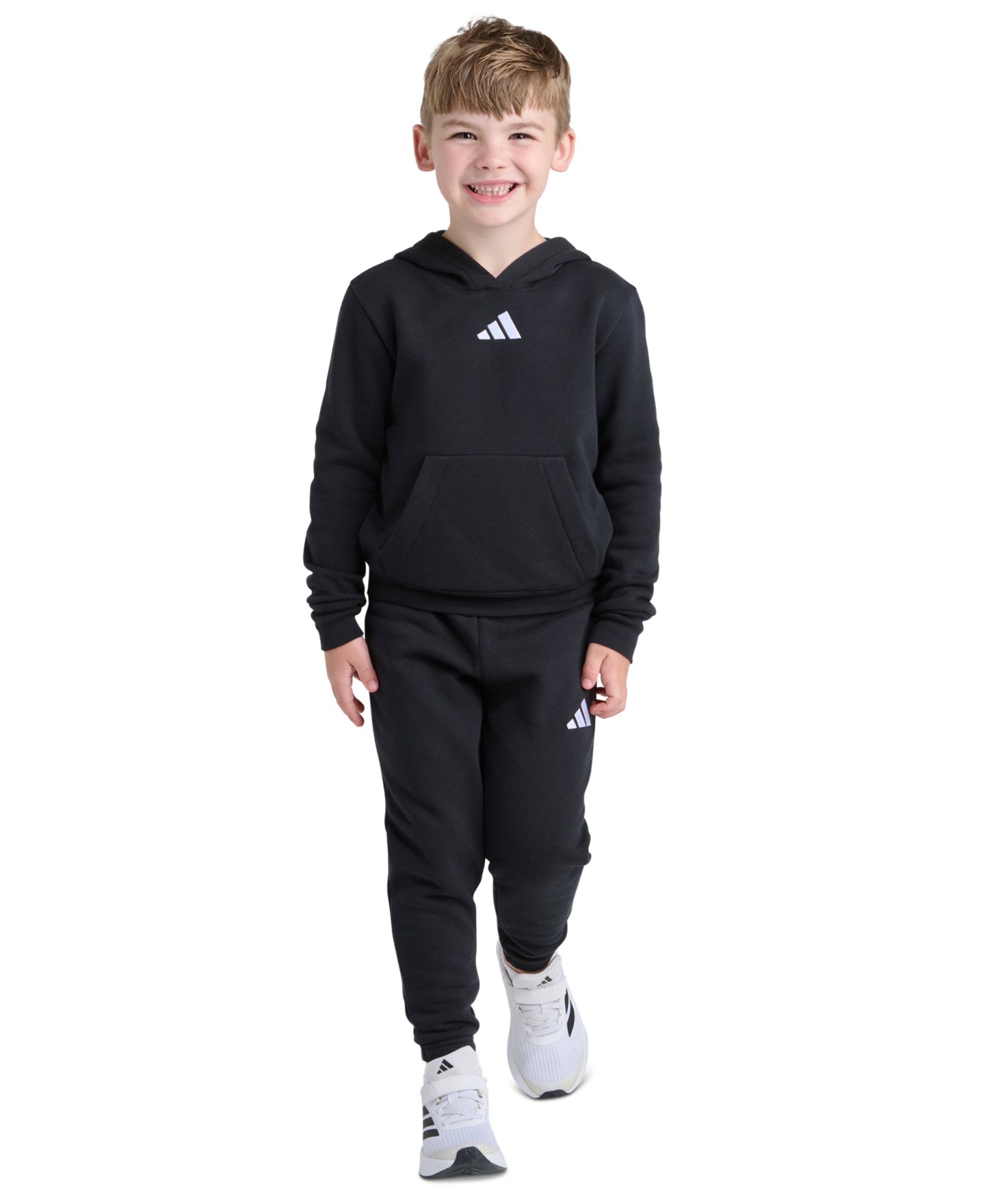 adidas Boys' 2T-7 Essential Long Sleeve Hoodie and Jogger Pants, 2-Piece Set, цвет: Чёрный — фото 1