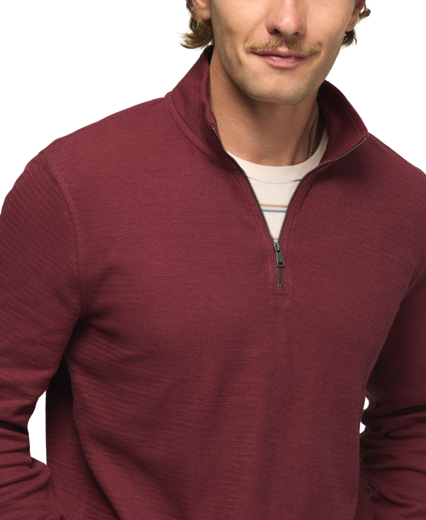 Мужской свитер Lucky Brand Mockneck Quarter-Zip Textured, цвет: Бордовый — фото 4