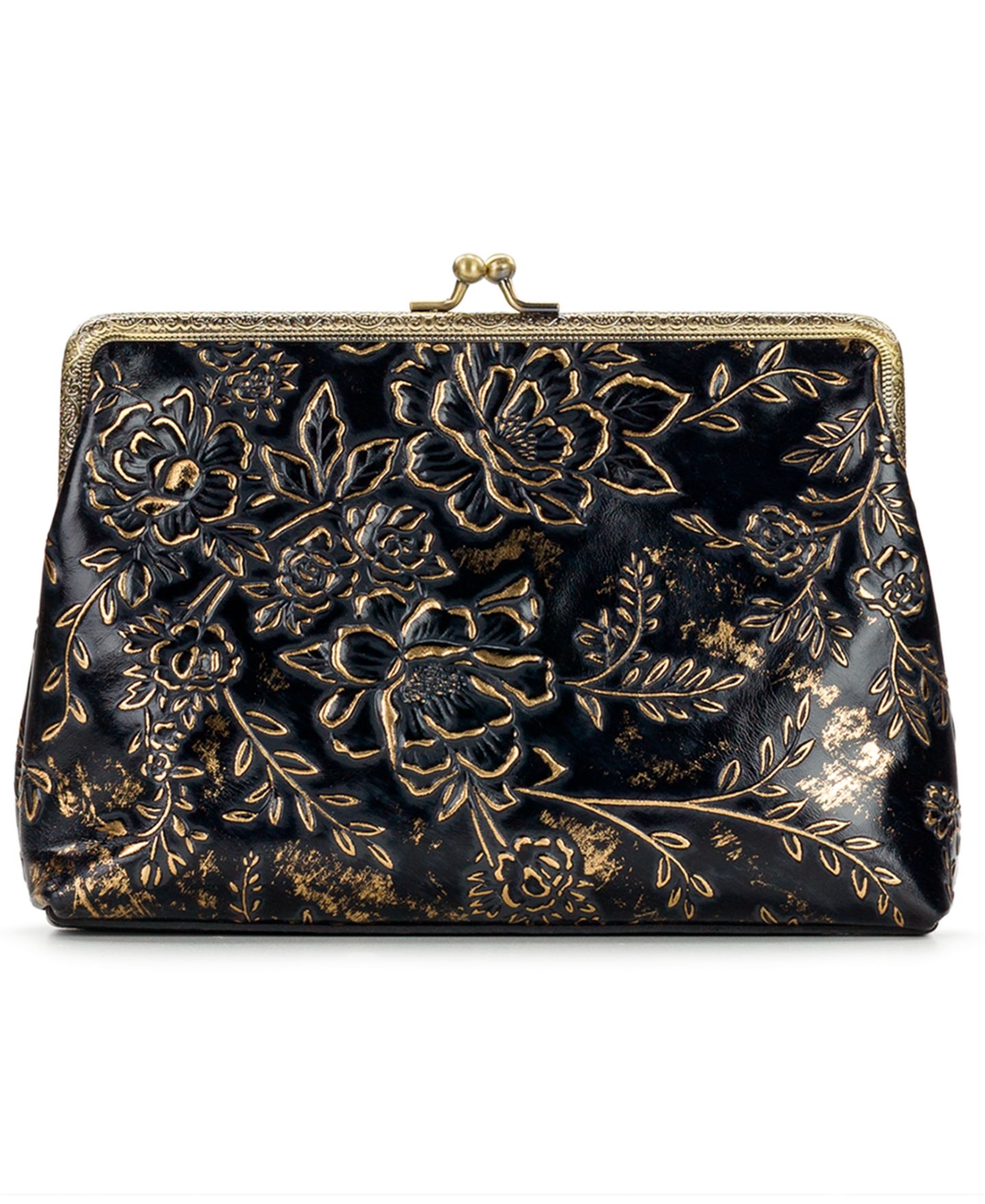 Женская сумка Patricia Nash Rose Garden Small Borriana Kiss-Lock Leather Crossbody, цвет: Розовый чёрный — фото 2