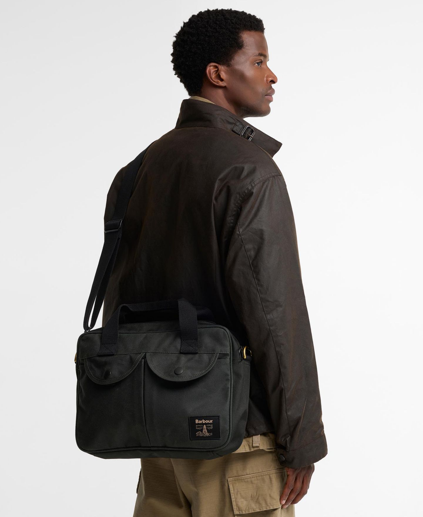 Мужская сумка Barbour Field Wax Laptop Crossbody, цвет: Шалфейный — фото 3