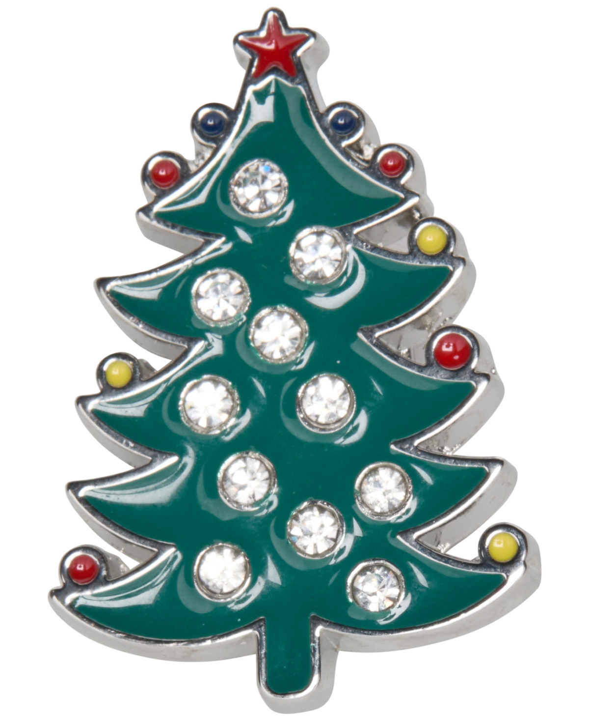 Perry Ellis Portfolio Men's Crystal Silver-Tone Christmas Tree Pin - Green