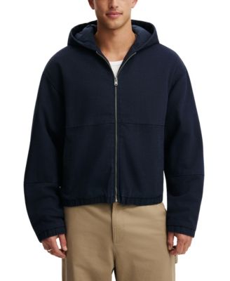 Men's Cropped Hooded Zip-Up Bomber Jacket