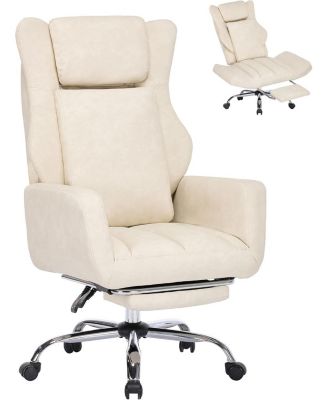 PU Leather Cross-legged Office Chair, Criss Cross Ergonomic Desk Chair with Flip-up Arms and Footrest
