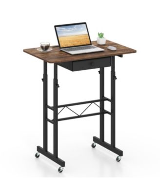 Height Adjustable Laptop Desk with Fabric Drawer Tablet Holder and Lockable Wheels