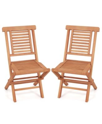 2PCS Outdoor Dining Chairs Teak Wood Folding Patio Chairs w/X-Shaped Support